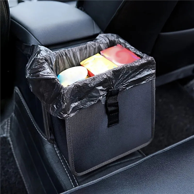 Car Trash Can with Storage Waterproof Bag with Mesh Pocket Black-1