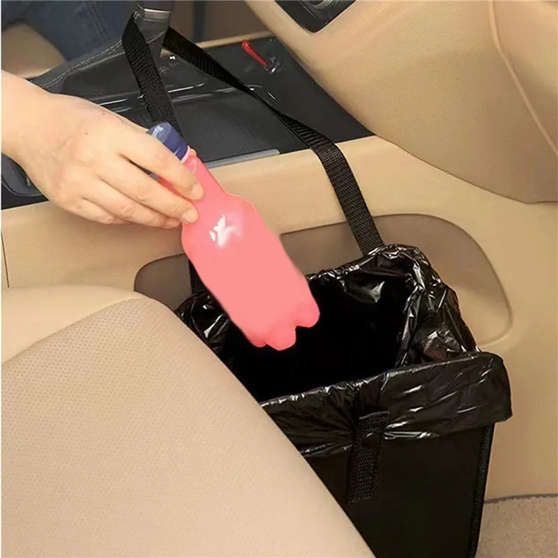 Car Trash Can with Storage Waterproof Bag with Mesh Pocket Black-2
